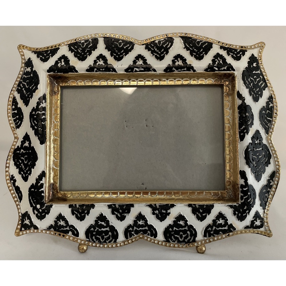 Sicura Tandoor Ikat Black White Gold Resin 7"x9" Picture Frame Table Top